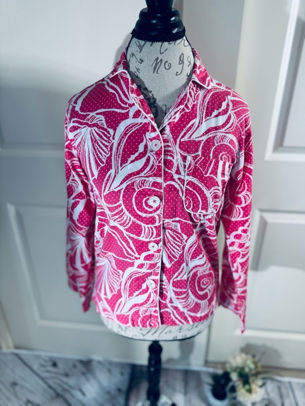 Lilly Pulitzer Seashell Dots Cotton Pajama Top Pink/White XS